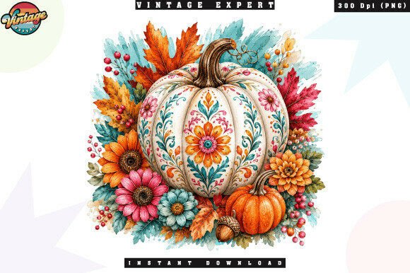 Download Floral Pumpkin Autumn Watercolor PNG - Flora Collection