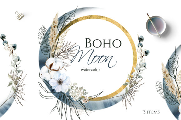 Download Boho Round Floral Frame with Blue Moon - Flora Collection