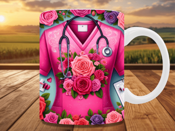 Download Pink Rose Scrub Floral Nurse Mug Wrap - Flora Collection