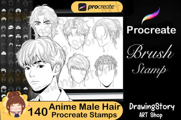 Download 140 Anime Male Hair Stamp Brushes - Hair Collection