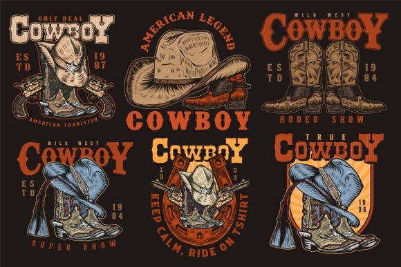 Download Cowboy Vintage Handdrawn Logo Design Set - Logo Collection