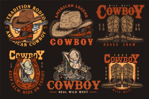 Download Cowboy Vintage Handdrawn Logo Design Set - Logo Collection