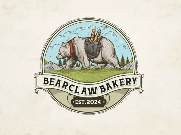 Download Bearclaw Bakery Logo Vintage Hand-Drawn - Logo Collection