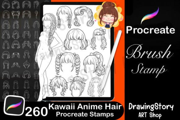 Download 260 Kawaii Anime Hair Stamps Procreate - Hair Collection