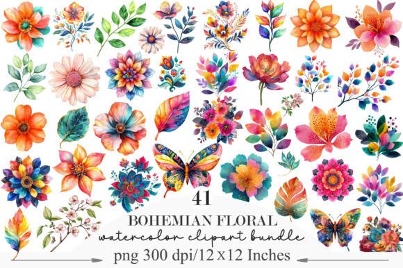 Download Bohemian Floral Clipart PNG - Flora Collection