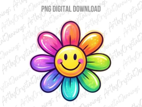 Download Retro Happy Face Rainbow Flower PNG - Flower Collection