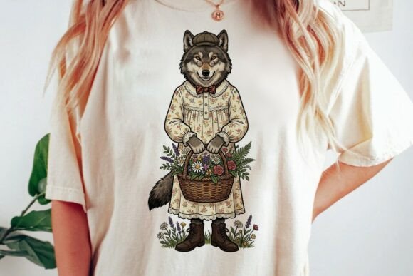 Download Vintage Wolf Woman Floral Design - Flora Collection
