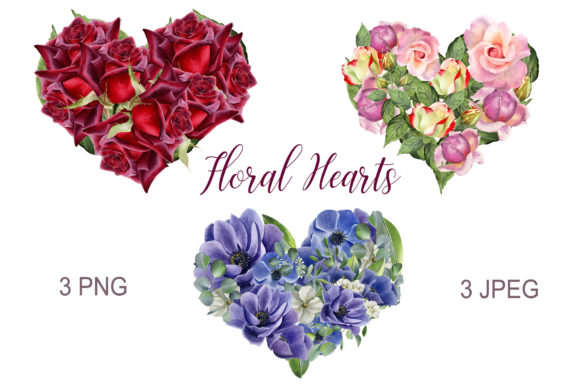 Download Floral Hearts. Watercolor Flower Clipart - Flora Collection