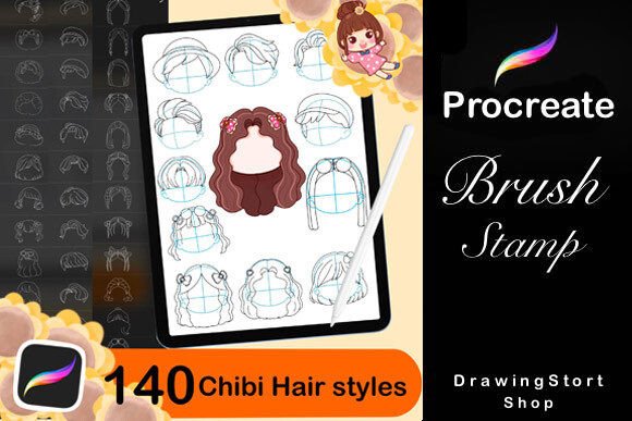 Download 140 Procreate Hair Stamp Brushes - Hair Collection