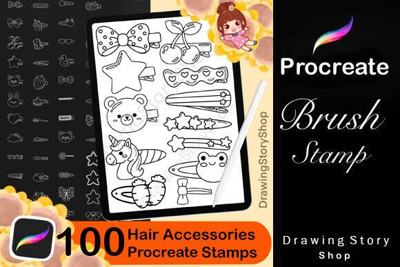 Download 100 Procreate Hair Accessories Stamps - Hair Collection